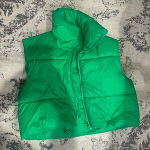 Cropped Green Puffer Vest